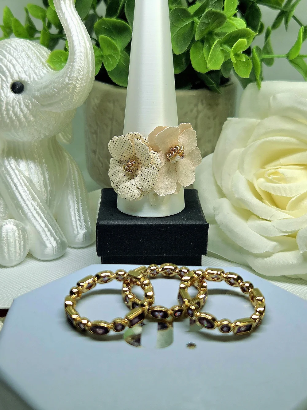 BP LUXE BANDS Gold Stackable Ring Set with Amethyst CZ Stones